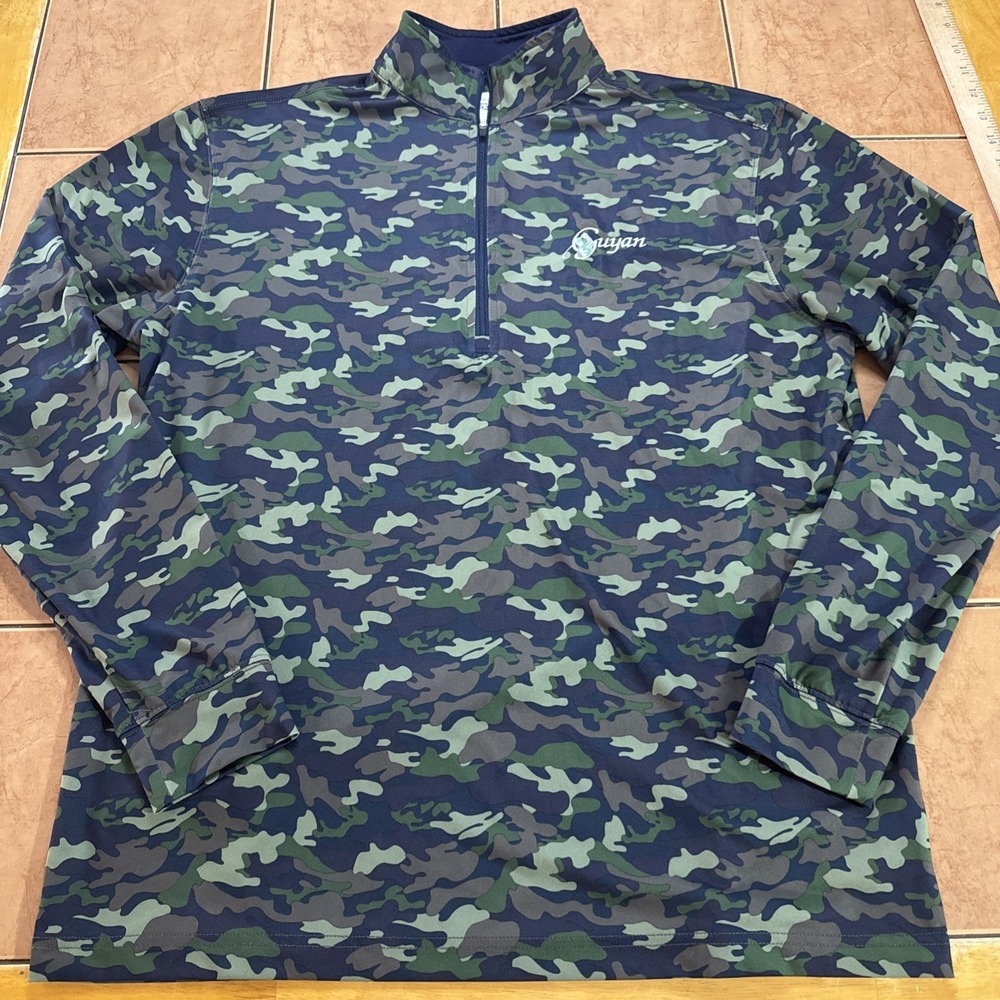 Straight Down Camo 1/4 Zip Pullover Men Sz Med Performance Stretch Guyan Wv Logo